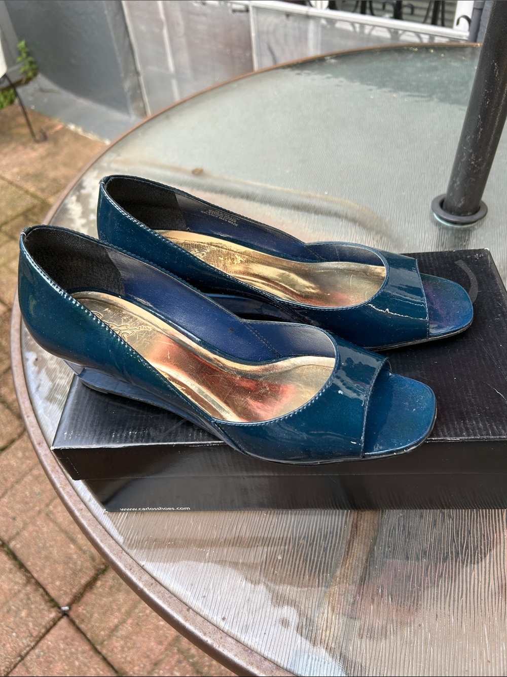 CARLOS byCarlos Santana Teal Patent Peep-Toe Heels size 7.5